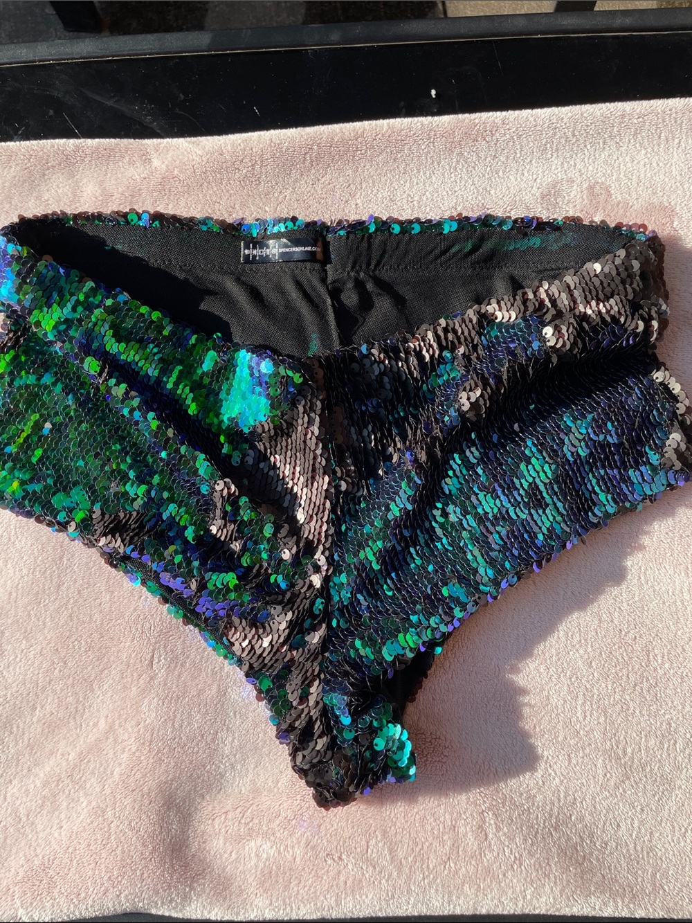 Body Rage Blue & Green Sequin Festival Hot Pants - Small